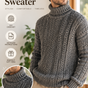 Men’s Turtleneck Crochet Pattern – Textured Sweater PDF Pattern